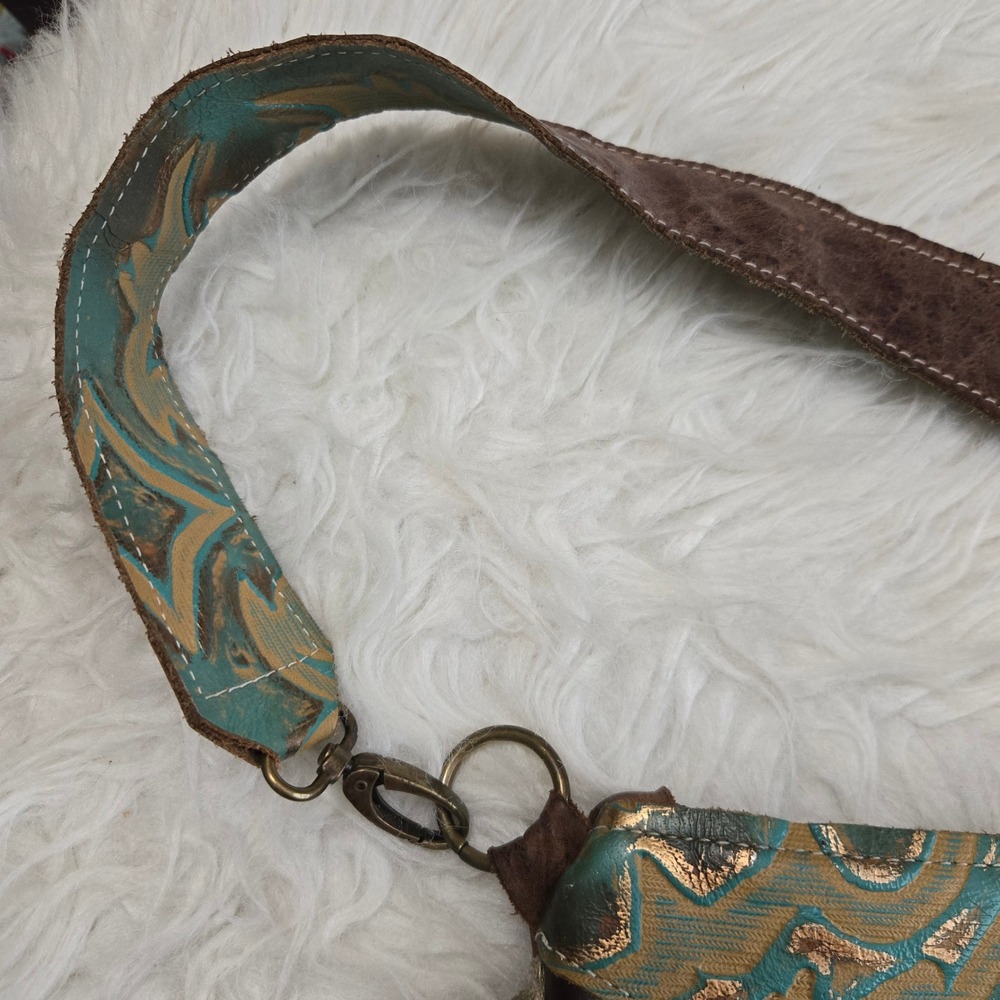 Dancing Cactus Designs Cowhide Fringe Crossbody Bag Turquoise Leather Western - Picture 3 of 16